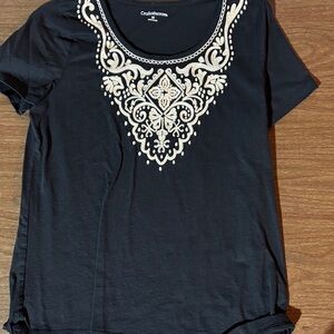 Croft & Barrow Black Top with Cream Embroidery